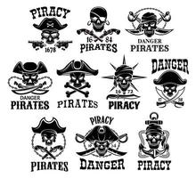 Pirate or Jolly Roger vector icons set