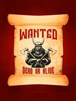 Wanted dead or alive warrior viking vector poster