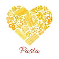 cartel de corazón de vector de pasta y macarrones italianos