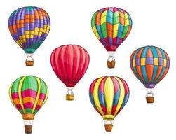 Vector icons of hot air balloons sketch pattern