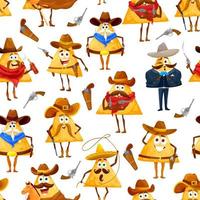 Mexican nachos chips pattern, cowboy and sheriff vector