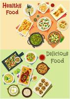 conjunto de iconos de cocina india para el diseño del menú de la cena vector