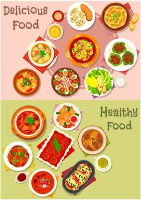 Meat dishes icon set for restaurant menu design