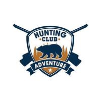 insignia deportiva del club de caza con oso salvaje vector