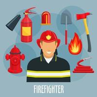 Firefighter profession icon of fireman in uniform vector