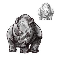 Rhino animal isolated sketch of african rhinoceros vector