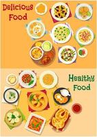 conjunto de iconos de almuerzo con platos de comida saludable vector