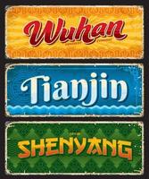 wuhan, tianjin, placa de viaje de la ciudad china de shenyang vector
