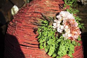 Decoration made of wood. Details of park figure. Festive background for Easter. photo