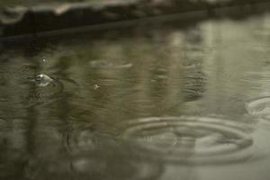 lluvia afuera. gran charco en el patio. clima húmedo. superficie del charco. foto