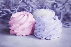 Purple and pink marshmallow souffle cookies, copy space photo