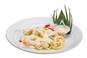 Pasta Marinara on the plate and white background photo