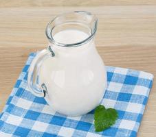 Kefir on wooden background photo