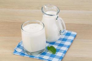 Kefir on wooden background photo