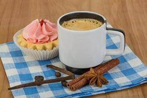 Creamy basket on wooden background photo