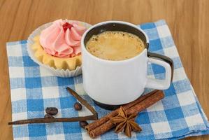 Creamy basket on wooden background photo