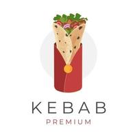 logotipo de ilustración de vector de comida callejera de kebab en embalaje