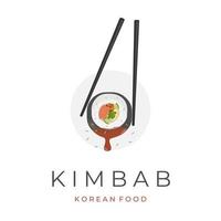 Kimbap gimbab vector illustration logo with chopsticks dipped in sauce