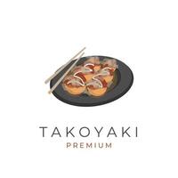 Japanese food takoyaki illustration logo on a plate vector