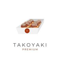 Takoyaki vector illustration logo with katsuobushi in a ready-to-eat container