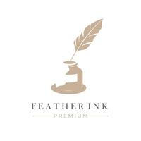 Old ink vector illustration logo with elegant feather pen