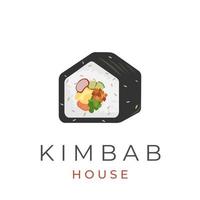 logotipo de ilustración de la casa gimbap kimbap o tienda que vende comida coreana vector