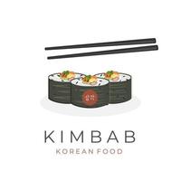 Korean food kimbap Gimbap kimbab vector illustration logo with chopsticks