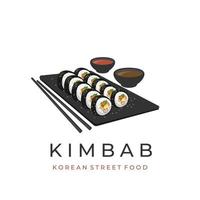 Kimbap vector illustration logo served on a plate with chopsticks