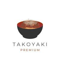 logotipo de ilustración de vector de takoyaki de comida japonesa en tazón negro