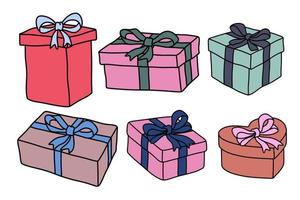 conjunto de caja de regalo colorida con garabato de color o estilo dibujado a mano. ilustración vectorial vector