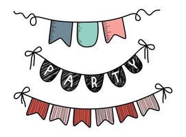 Set of Hand Drawn color Doodle Bunting. vector