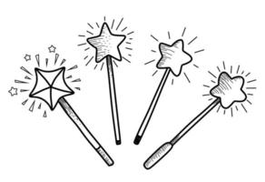 Set of Hand Drawn Doodle magic wand. vector