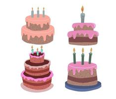 Birthday cakes big set. Vector illustration.