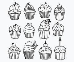 conjunto de cupcakes dibujados a mano. vector