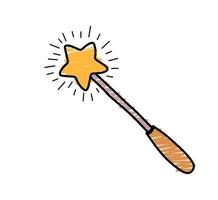 Hand Drawn color Doodle magic wand. vector