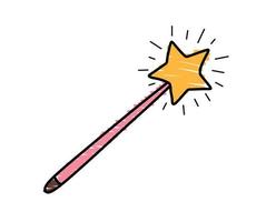 Hand Drawn color Doodle magic wand. vector