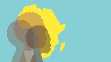 Silhouette of children on the background of the African continent, banner with copy space. International Day of African Children. Vector stock illustration.