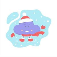 Cloud character ice skating in winter. Element for the design of children's goods, books. Vector stock illustration.