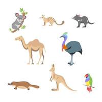 animales australianos ambientados en estilo plano aislados en fondo blanco. ilustración de stock vectorial. vector