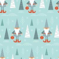 Winter forest and gnome seamless pattern in scandinavian style. Festive New Year and Christmas design of cards, packaging, textiles. Vector stock illustration.