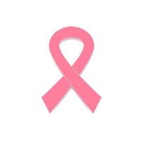 Pink breast cancer awareness ribbon with shadow isolated on white background. Vector stock illustration.