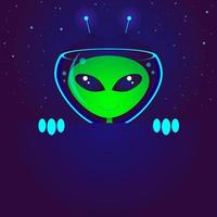 Humanoid alien realistic, banner with copy space. World UFO Day. Vector stock illustration.