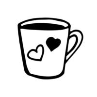 Cup with heart hand drawing doodle style sketch isolated on white background. Concept for Valentine's Day, love. Vector stock illustration.