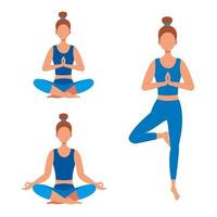 Set girls do yoga, meditate. Isolated on a white background. Vector stock illustration.