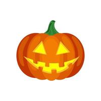 Jack lamp is a symbol of Halloween. Pumpkin with cut out monster face isolated on white background. Vector stock illustration.