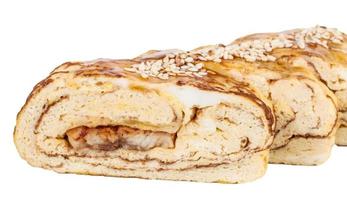 Omelet Maki Sushi - Roll made of Smoked Eel inside. Topped with Japanese Omelet and Sauce photo