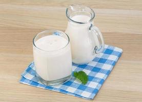 Kefir on wooden background photo