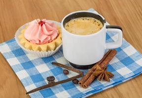 Creamy basket on wooden background photo