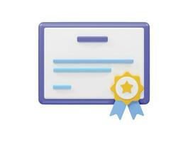 Certificate icon 3d element render vector