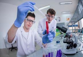 grupo de jóvenes estudiantes de medicina investigando foto